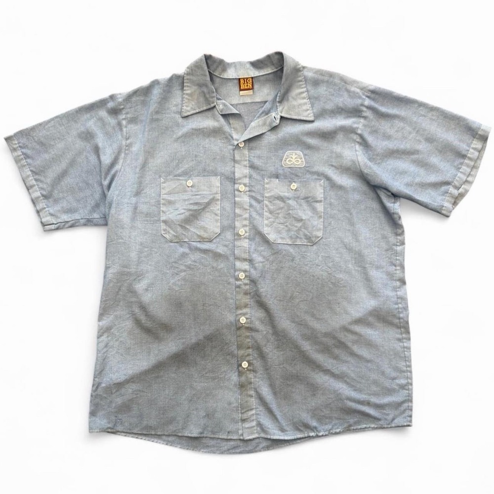 Vintage Distressed 70s Big Ben Blue Button-up Utility Uniform Chambray Shirt XL